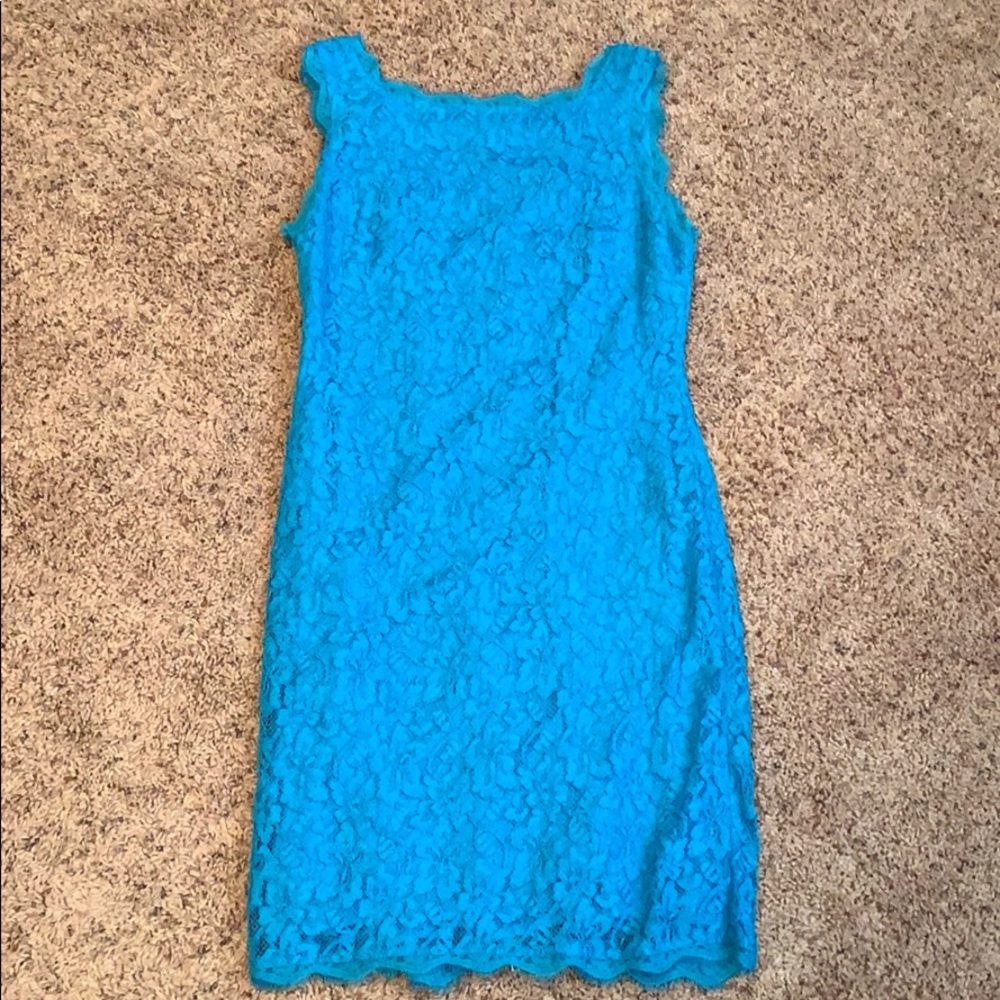 Adriana Papell Lace Sheath - Pacific Blue
